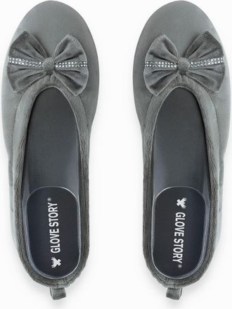 Glove Story Womens Velvet Ballerina Slippers with Rhinestone Embellished Bow - Elegant, Soft and Comfortable Fabric - Stylish House Ballet Flats for Women - Handm