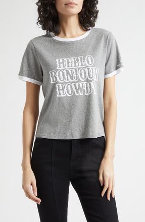 Cinq &agrave; Sept Hello Bonjour Howdy Graphic T-Shirt in Charcoal Heather Grey/Multi at Nordstrom, Size X-Small