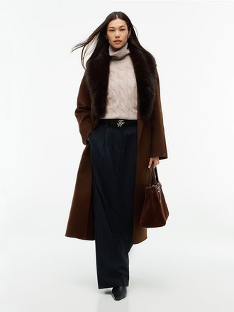 Tommy Hilfiger Womens Faux Fur-Trim Wool-Blend Coat - Legacy Brown - 4