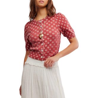 Free People Isla Puff Sleeve Crop Wool & Cashmere Blend Cardigan in Daisy Combo at Nordstrom Rack, Size X-Small