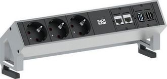 Bachmann 3x Schuko 2x Cat6 1x Hdmi, 1x Usb3.0 Base M&uacute;ltiple 1,5 M 3 Salidas Ac Negro, Acero Inoxidable