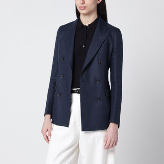 Tagliatore Navy blue double-breasted linen jacket