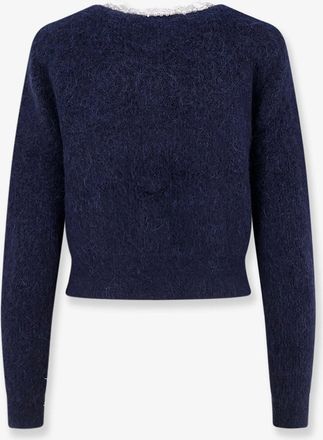 Self Portrait Womens Knit Cardigan With Flower Pearl Buttons Blue Polyester Sweater