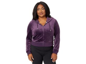 Juicy Couture Classic Juicy Hoodie With Back Bling Womens Clothing Plum : SM (US 2-4), Polyester/Spandex