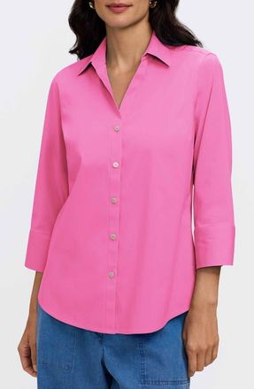 Foxcroft Mary Button-Up Blouse in Guava Pink at Nordstrom, Size 10