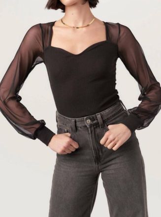 Bloomingdale's On The Edge Mixed Mesh Sweetheart Neck Top In Black