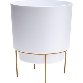Bloem 6 Inch Hopson Round Planter with Gold Metal Stand, Casper White at Nordstrom