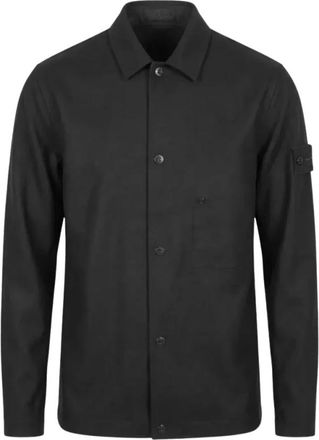 Stone Island Overhemden, Heren, Zwart, XL, Wol, Ghost Wool Overshirt