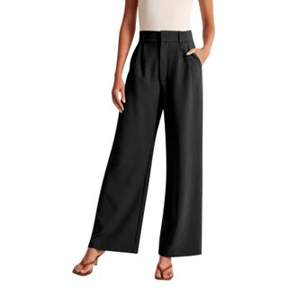 Generic Women Wide Leg Trousers Elasticated High Waist Palazzo Pants Baggy Flared Trousers Stretchy Black Work Trouser with Pockets Loose Casual Bootcut Yoga 