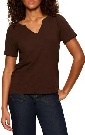 Sanctuary Notch V-Neck Cotton Blend T-Shirt in Rich Soil Brown at Nordstrom, Size Xx-Small