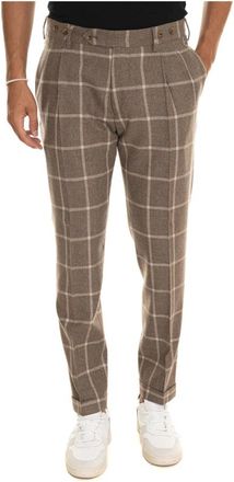 Berwich Geruite chino met kleermakerssplit - Heren - Slim Fit Broeken - Beige - XL - Leer - Broeken