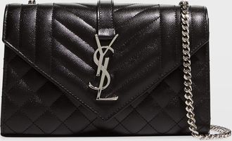 Saint Laurent Envelope Triquilt Small YSL Shoulder Bag in Grained Leather