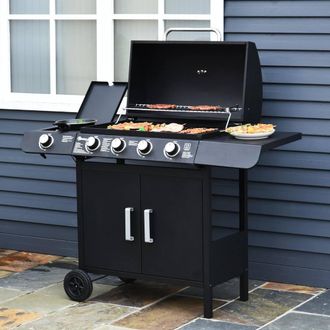 OUTSUNNY Gas BBQ Grill 4 + 1 Stainless Steel Burner Garden Barbecue Cooker in Black