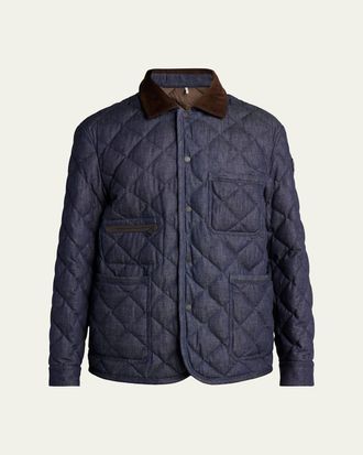 Moncler Mens Cotton & Leather Quilted Jacket