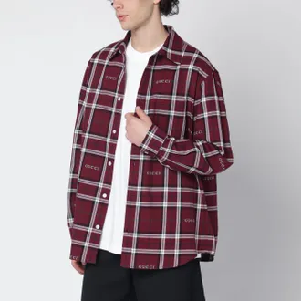 Gucci Camicia bordeaux in tartan cotone jacquard