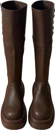 Generic Womens Knee High Boots Pleated Belt Buckle Chunky Heel Casual Long Boots