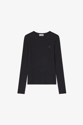 Ganni Black Rib Long-sleeve - Size XXS Organic Cotton