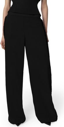 Apparis Ivy Stretch Crepe Pants with Faux Fur Trim in Noir Multi at Nordstrom, Size X-Small