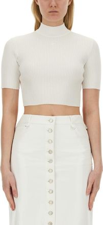 Courr&egrave;ges White Solid Mock Collar Top