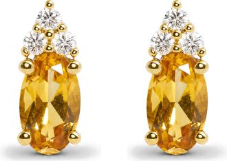 House of Brilliance 10K Yellow Gold Birthstone and Diamond Trio Stud Earrings