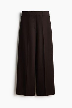 H&M Wide Linen-blend Trousers in Dark Brown at Nordstrom, Size 12