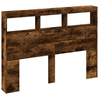 Berkfield Home Headboard Cabinet with LED Smoked Oak 140x17x102 cm in Brown | Size: 140 x 17 x 102 cm