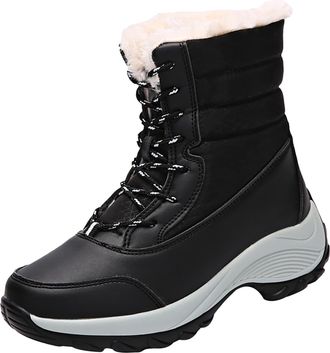Generic High Top Boots for Women Winter Thickened Warm Comfortable Boots Ladies Lace-Up with Fur Lined Wear-Resistant Non Slip Outdoor Hiking Mountaineering S