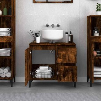 Berkfield Home Durable Bathroom Cabinet Smoked Oak 65x33x60 cm Engineered Wood in Brown | Size: 65 x 33 x 60 cm