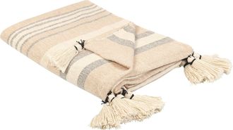 Beliani Beliani - Manta De Algod&oacute;n Beige Blanco Crema Negro 130 X 170 Cm A Mano A Rayas Borlas Yarseli