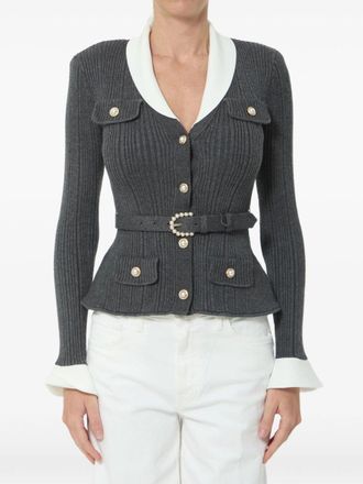 Self Portrait Grey Ribbed Knit Cardigan