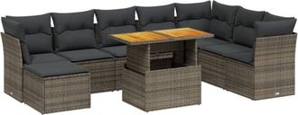 vidaXL Set De Muebles De Jard&iacute;n 9 Pzas Y Cojines Rat&aacute;n Sint&eacute;tico Gris Vidaxl