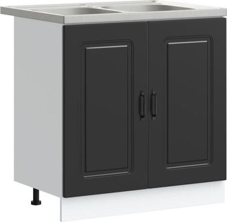 vidaXL Kitchen Cabinet with Door Kalmar 2 pcs Black 80 x 46 x 81.5 cm vidaXL