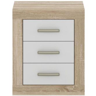 Home Heavenly Home Heavenly - Mesita De Noche 3 Cajones Dora. 50x62x35 Cm. Dise&ntilde;o Enmarcado Con Tiradores Plateados. Color: Roble Sonoma-blanco