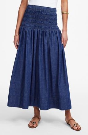Madewell Smocked Denim Midi Skirt in Rinse Wash at Nordstrom Rack, Size X-Small