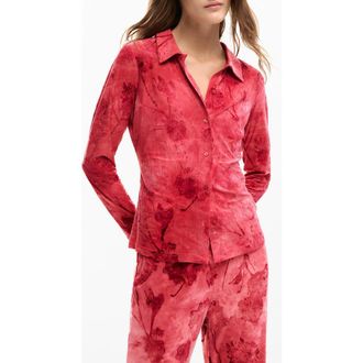Desigual Washed Floral Button-Up Top in Red at Nordstrom, Size X-Small