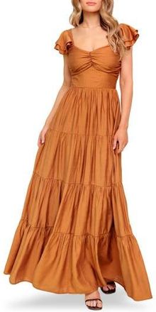 Flying Tomato Flutter Sleeve Tiered Maxi Dress in Rust at Nordstrom Rack, Size Medium