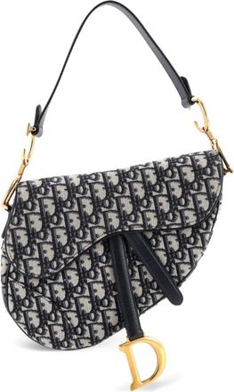 Dior Borsa a spalla Saddle media in tela con motivo Oblique - Blu