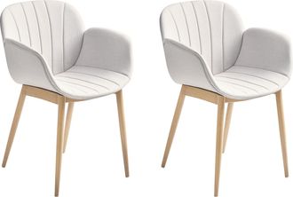 Beliani Conjunto De 2 Sillas Gris Claro Madera Clara Poli&eacute;ster Comedor Alice