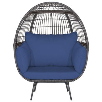 Costway Costway Oversized Wicker Egg Chair Outdoor Patio Lounge Basket w/ 4 Cushions in Navy