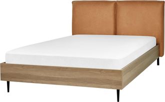 Beliani Beliani - Cama Con Somier De Piel Sint&eacute;tica Marr&oacute;n Dorado Madera Clara Negro 140 X 200 Cm Limanton