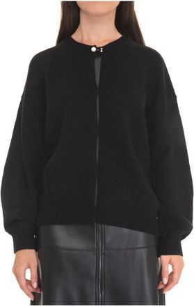 Liu Jo Gebreid vest met knopen en 3/4 mouwen - Dames - Vesten - Zwart - XL - Wol - Truien & Vesten