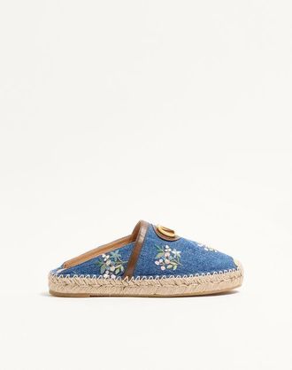 Valentino Garavani Mule VLogo Signature In Denim Con Ricamo Floreale 25Mm Donna DENIM 35