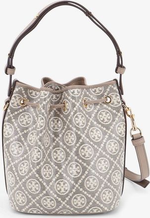 Tory Burch Womens Bucket Bag T Monogram Coated Canvas Grey