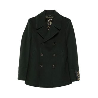 Sealup Blazers, male, Green, Size: 3XL Green Wool-Blend Double Breasted Coat
