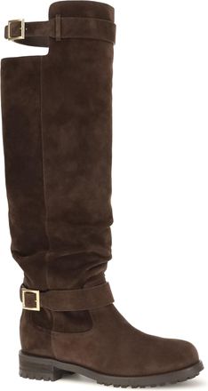 Jimmy Choo London Womens Knee-High Biker Boots Chocolate Calf Leather Bos Taurus