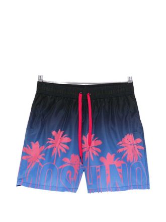 Moschino Gradient Print Swim Shorts with Palm Tree Design