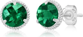 MAX + STONE 14k Yellow or White Gold 6mm Roped Halo Gemstone Round Stud Earrings