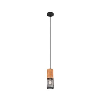 Trio Suspensi&oacute;n Tosh Negro 1xe27 Jaula Madera Y Metal &Oslash;10 Cm Iluminaci&oacute;n