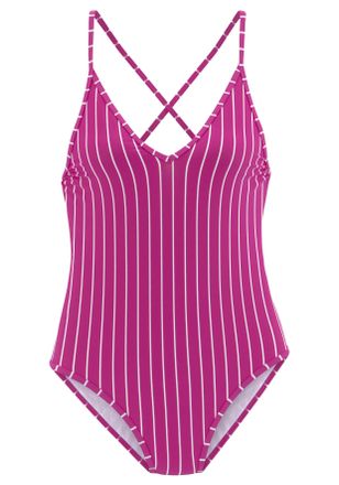 Vivance Badeanzug VIVANCE, Damen, Gr. 36, Cup C/D, lila (beere, creme), Recycling-Polyamid, Badeanz&uuml;ge Badeanzug, mit Nadelstreifen