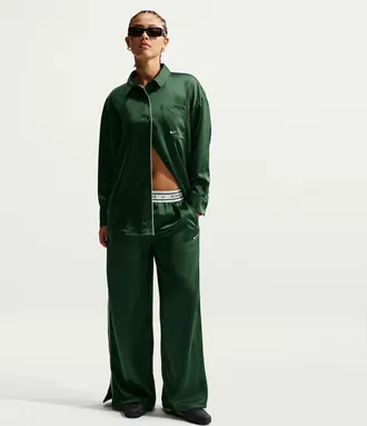 Nike Womens Nike Sportswear Loose Mid-Rise Satin Pants in Green | IH1326-323